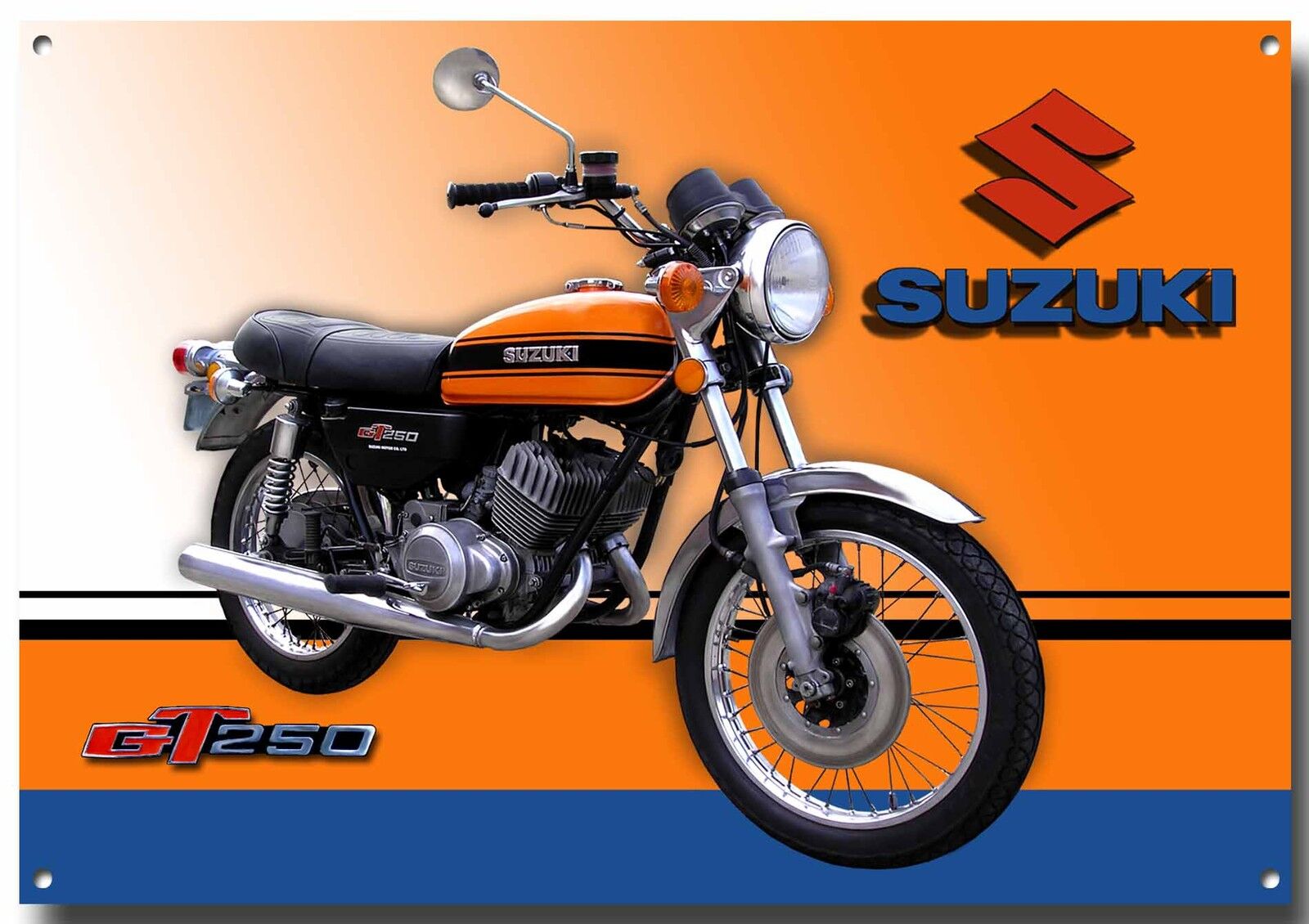 Suzuki GT250 1973 MOTORCYCLE VINTAGE  METAL TIN SIGN GARAGE WALL CLOCK