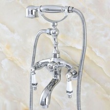 Chrome Wall Mount Bathtub Clawfoot Tub Faucet W/ Hand Shower Adjustable 3 3/8"
