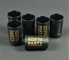 6 x J&auml;germeister Shotglas Schnapsglas schwarz "Back to Party" 2cl Gl&auml;ser 0573