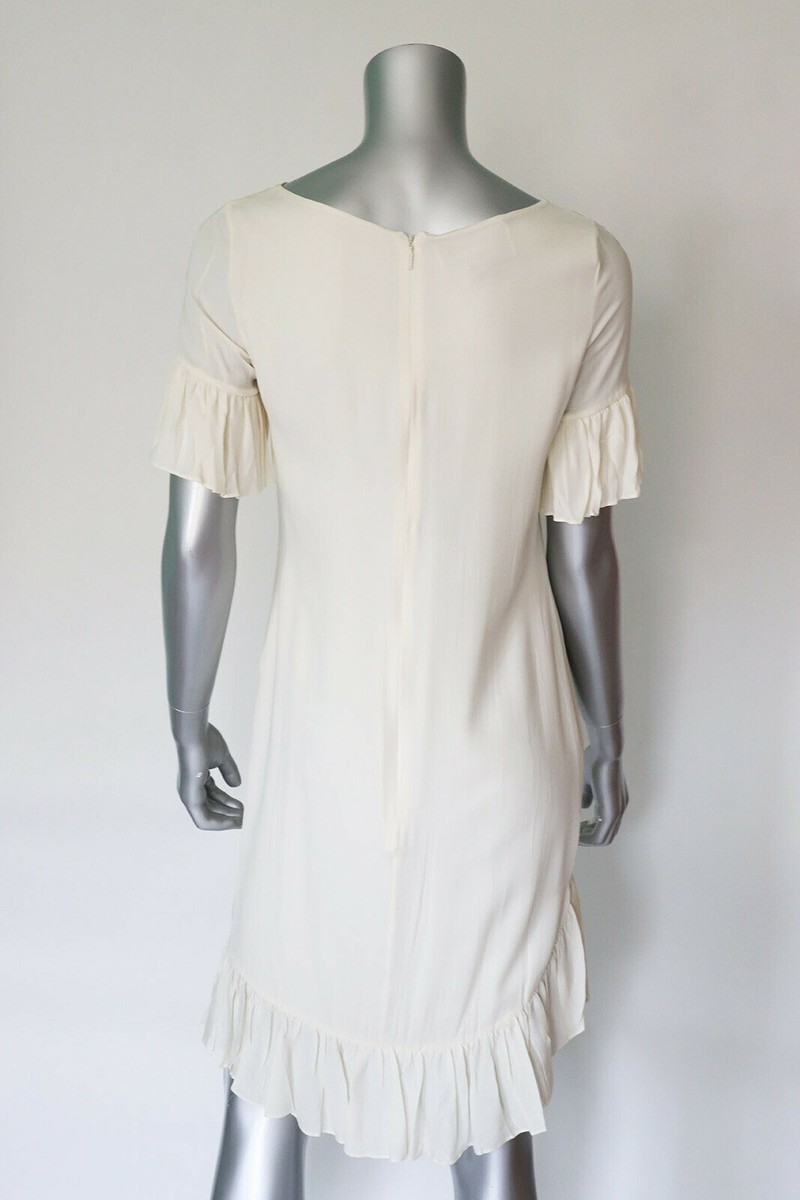 GUCCI★グッチ★OFF WHITE SILK PLEATED RUFFLE DETAIL DRESS GUCCI DRESS WHITE IVORY PLISSE SILK PLEATED RUFFLE DETAIL