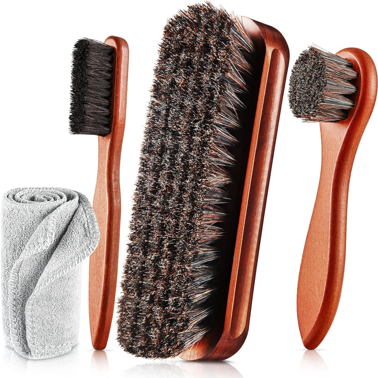4 Pcs Horsehair Shoe Brush Kit Polishing Daubers Applicators Leather Care Brushe