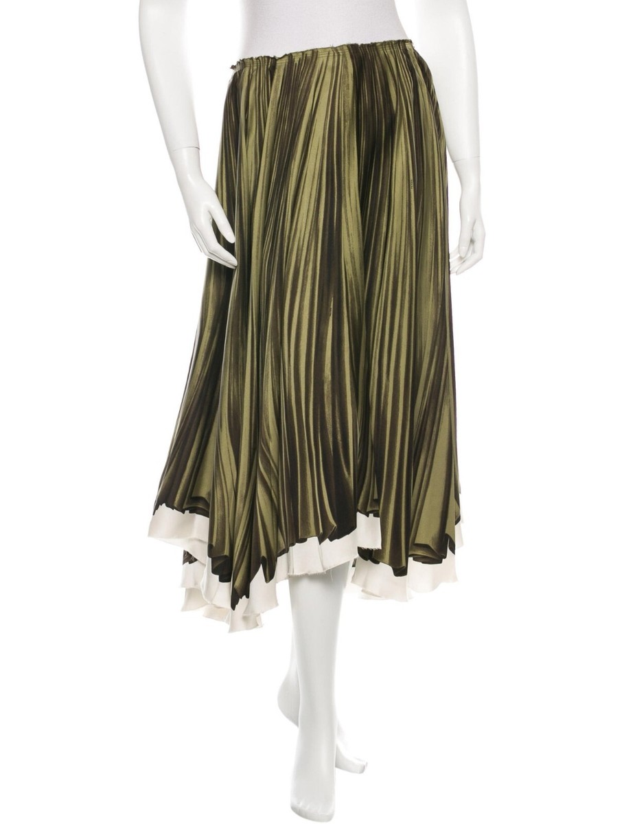 スカート PRADA Pattern Silk Pleats Skirt NWT Prada Vintage Archive Fall 2004 Green Trompe L'oeil