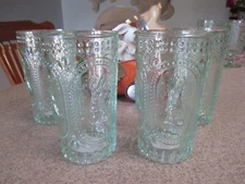 New Set 4 Green Bunny High Ball Drinking Hobnail Glasses, Victorian 6", EASTER