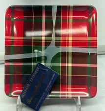 Set Of 6 Red Tartan Plaid Melamine Appetizer Plates New Christmas Tommy Bahama