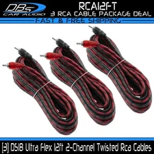 3 DS18 12 ft 2 Channel RCA Cable Shielded Twisted Audio Signal Dual Interconnect