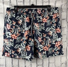 Biwisy Size:2XL Men  s Quick Dry Swim Shorts W/ Mesh Lining Black Flowers