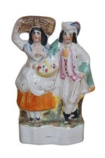 Antique Staffordshire Porcelain Scottish Highland Harvest Couple Figurine 13"