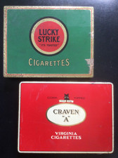 WW2/ LOT 2 BOITES CIGARETTES VIDES MÉTAL «LUCKY STRIKE / CRAVEN A» PUB COLLECTOR