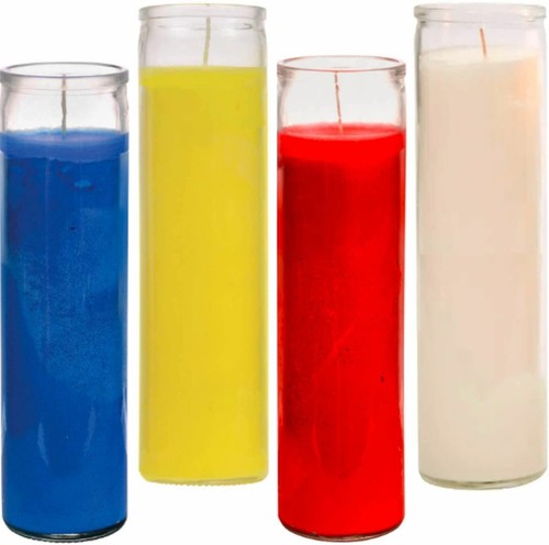 Prayer Candles - Red Yellow Blue White Wax Candle (4 Pack) Great for Sanctuary, 
