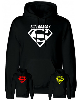 Superdaddy Sweatshirt schwarz mit Kapuze und Tasche Superman Herren Geschenk Vatertag