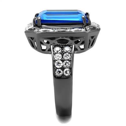 Sapphire emerald cut ring blue light black cz cocktail 7 carat womens - Picture 4 of 12