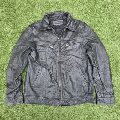 Kiabi Casual Herren Schwarz Leder Bomberjacke Größe Large Uk L