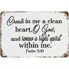 Vintage Biblical Psalm 51:10 Tin Metal Signs Home Décor Wall Plaque 12x8 Inch Ve