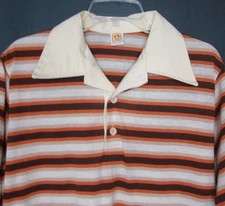 Vtg 70s 80s Hang Ten Polo Shirt XL Retro Stripes Wide Collar Surf Beach Fashion