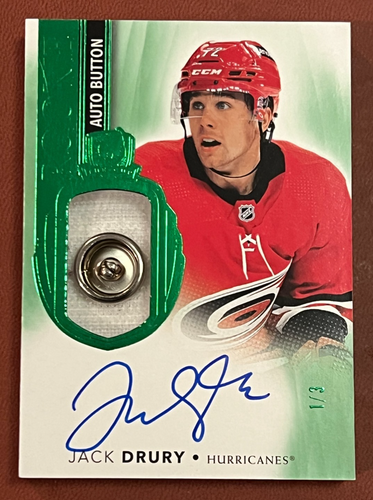 JACK DRURY PATCH BUTTON AUTO  /3 2021-22 UD THE CUP #123 ROOKIE - Picture 1 of 2