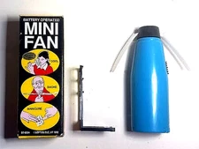 Vintage Battery Operated Mini Portable Fan - Blue  Keep Cool! Comes With Stand