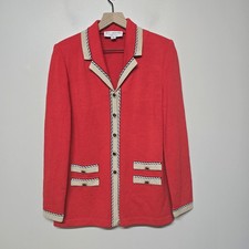 St. John Collection by Marie Gray Red Knit Blazer Jacket Sz 6 Gold Button Flaw