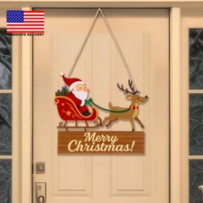 Chrismas Door Sign Merry Christmas Santa Reindeer Front Door Hanging Decorations