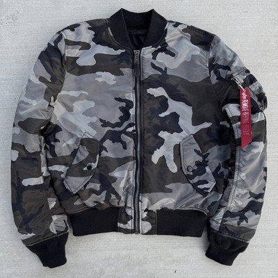 Alpha Industries MA-1 Reversible Bomber Jacket Camo Black Mens Medium 