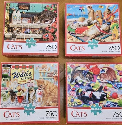 Lot of 4 Cat Puzzles Wysocki Beach Quilt Ice Cream Milk Buffalo COMPLETE