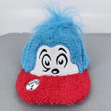 Dr Seuss Thing 1 Plush Fuzzy Hat Blue Red Elope One Size Costume Cap Kids