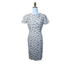 Vintage Dress SIZE XS/SMALL cotton floral ivory orange peach 50s 60s handmade