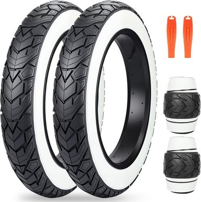 Roauick 20x4.0 Folding Fat Bike White Wall Tires Kit (2-Pack) + 2 Tubes + 2 Tire