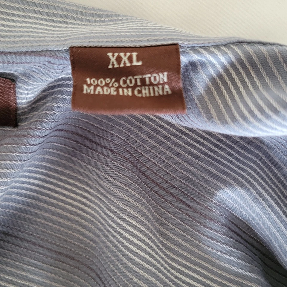 Perry Ellis Men Shirt Size XXL Variegated Blues White Long Sleeve Front Button - Image 4 of 4