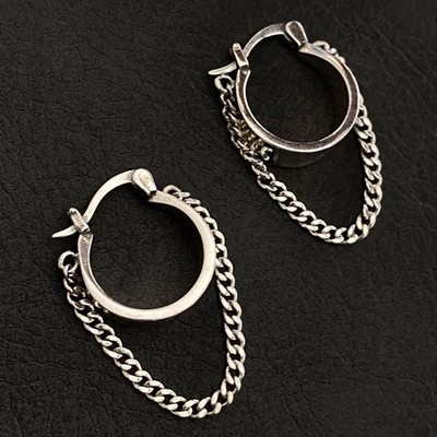 925 Silver Chunky Chain Hoop Earrings Minimalist Dangle Huggie Earrings 422
