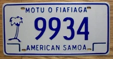 SINGLE AMERICAN SAMOA LICENSE PLATE - 2010/12 - 9934 - MOTU O FIAFIAGA