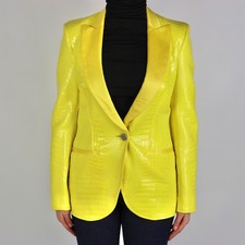Just Cavalli Croc Embossed Blazer Jacket Yellow Satin Lapel Size S