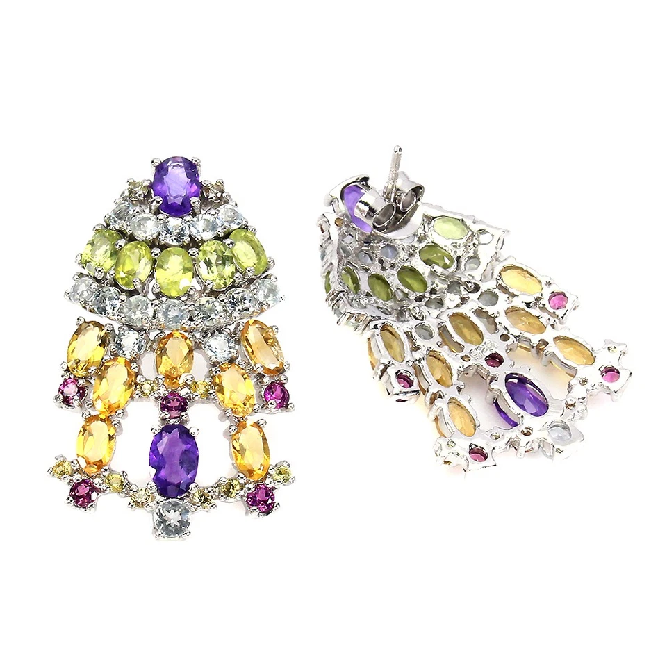 925 Orecchini Argento Sterling Ovale Ametista Acquamarina, Citrino Zaffiro Gemma - Immagine 3 di 4