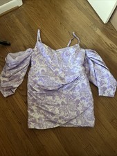 Asos Luxe Curve Formal Dress Size 16 Lavender Floral Metallic Accents Mini Puff