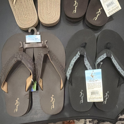 (2) Panama Jack Men s Thong Sandals Brown/Black Comfort Logo US 12-13 Rubber