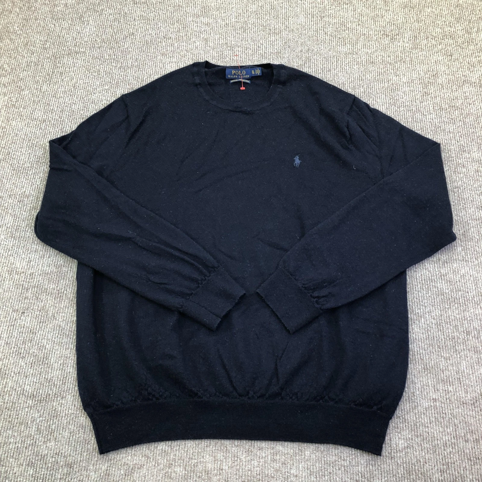 Polo Ralph Lauren Sweater Mens XL Blue Merino Wool Crewneck Knit Pullover Winter
