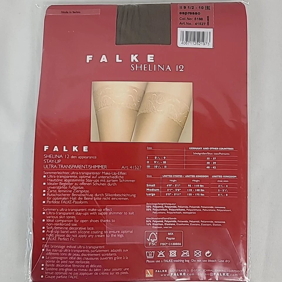 NUEVAS Medias Falke Shelina Ultra Transparente Brillo 12 Den - Espresso Talla 9.5-10 Foto 4 de 4