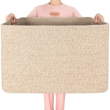 112L Extra Large Blanket Basket Holder Living Room, 25"x17"x16" Rectangle Rop...