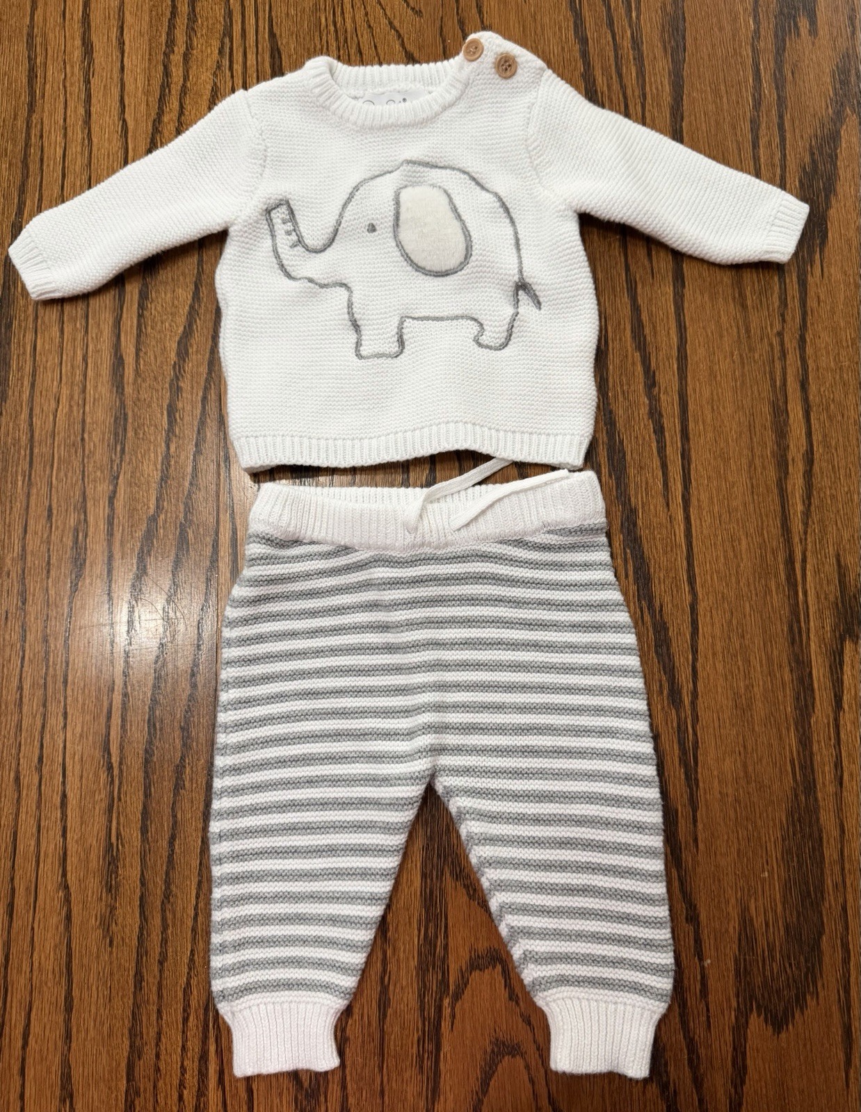 Conjunto de 2 suéteres y pantalones a rayas Rene Rofe bebé 0-3 meses blanco gris elefante