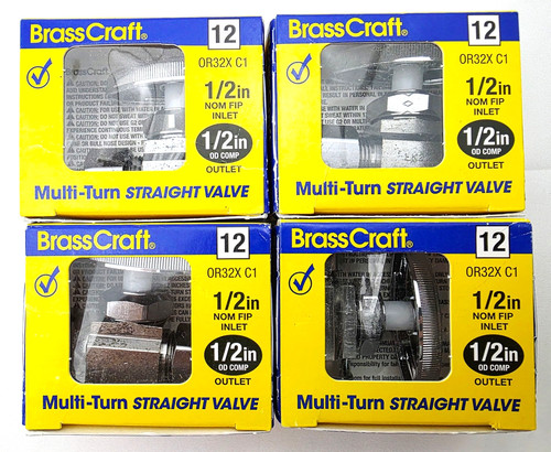 Lot of 4 BrassCraft OR32X C1 Multi-Turn Straight Valve 1/2" Nom FIP Inlet