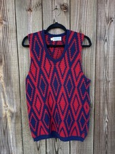 1960s Red And Navy Fair Isle Knit Vest Medium Vintage