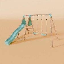 Double Wooden Swing Set with