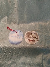 Lot Of 2 Hand painted Sand Dollar Christmas Ornaments Vintage