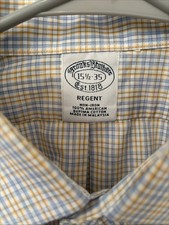 Brooks Brothers Regent Shirt Mens 15.5 35 BLU YLW Non-Iron Supima Button Up