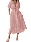 Summer Dress for Women Casual Short Sleeve Bow-Tie V Neck Ruffle Midi Flowy5813
