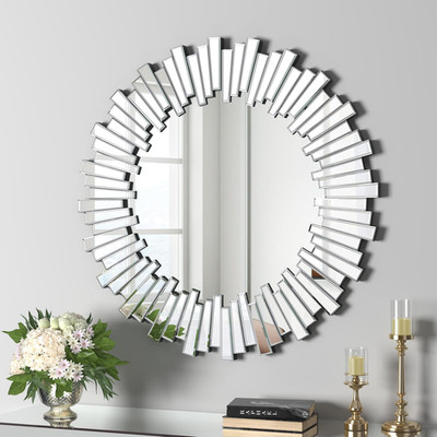 32-Inch Sunburst Round Decorative Wall Mirror for Modern Entryway & Bathroom
