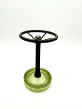 Steampunk Toothbrush Holder Bronze Iron Green Glass Base 5 Inches