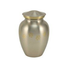Small/Keepsake Pewter Brass Paw Print Cremation Urn, 85 cubic inches