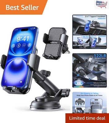 Robust 3-in-1 Car Phone Holder - Effortless Setup & Ultimate Device Protection