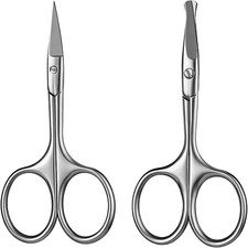 2 Pack Facial Hair Grooming Scissors for Men Women, Eyebrow, Nose Hair, Mustache