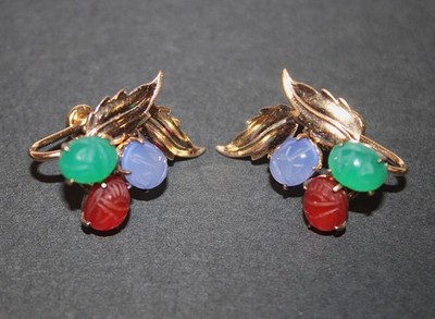 Vintage 12K Gold Filled Scarab Screw Back Leaf Design Earrings HSB Harry S Bick